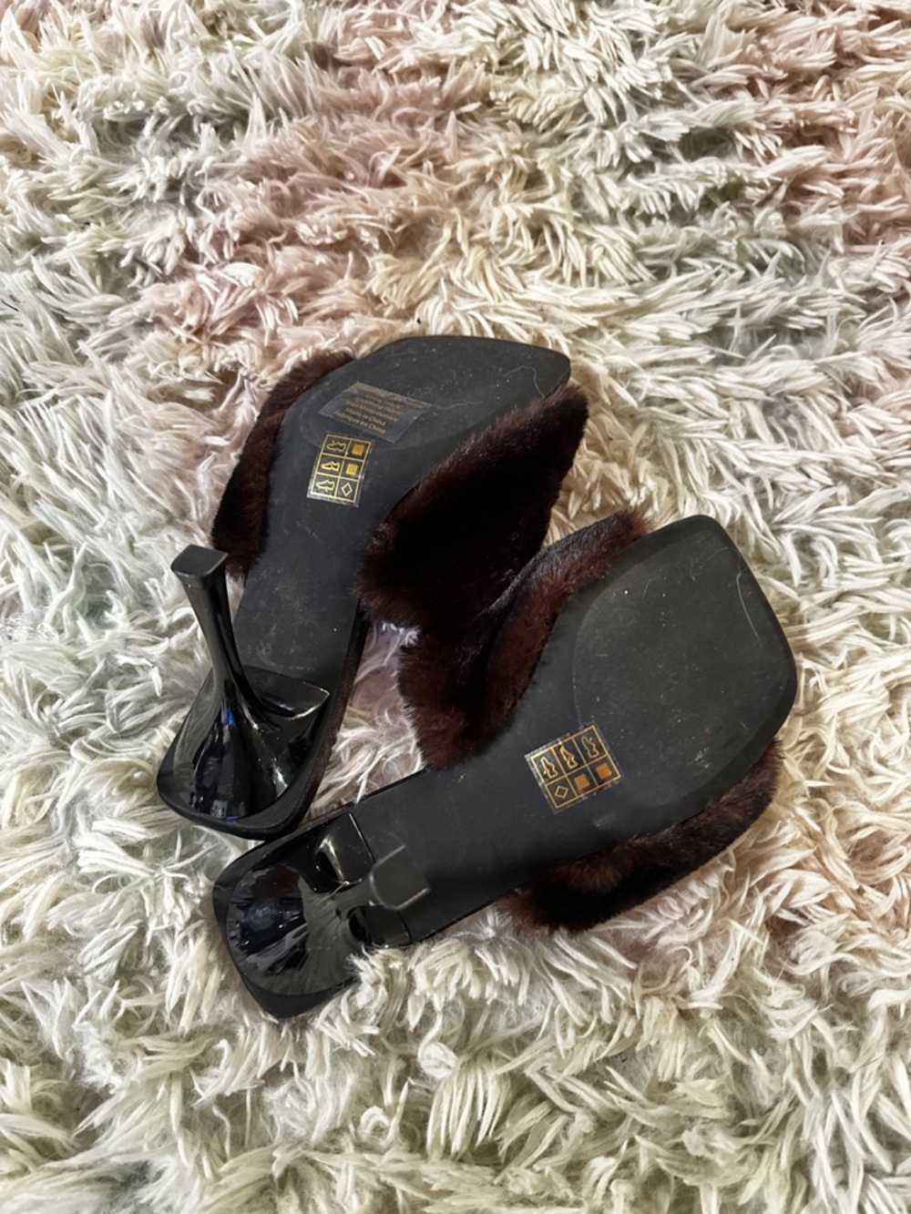 New Jeffrey Campbell Utopic Brown Faux Fur Heel Slide Sandal Size 7 - Picture 7 of 7